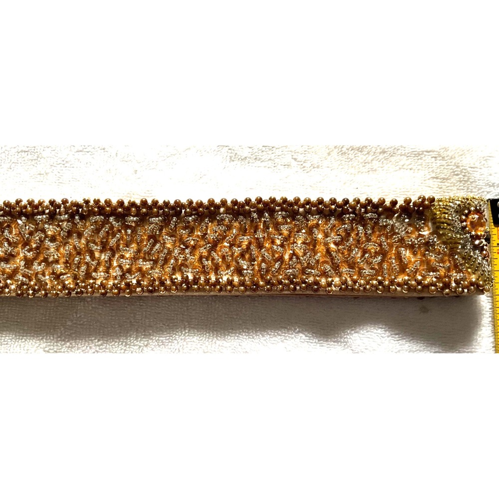 1920's-1950's Metalic Gold & Bronze Seed Beaded Belt 30" Waist - Picture 9 of 10